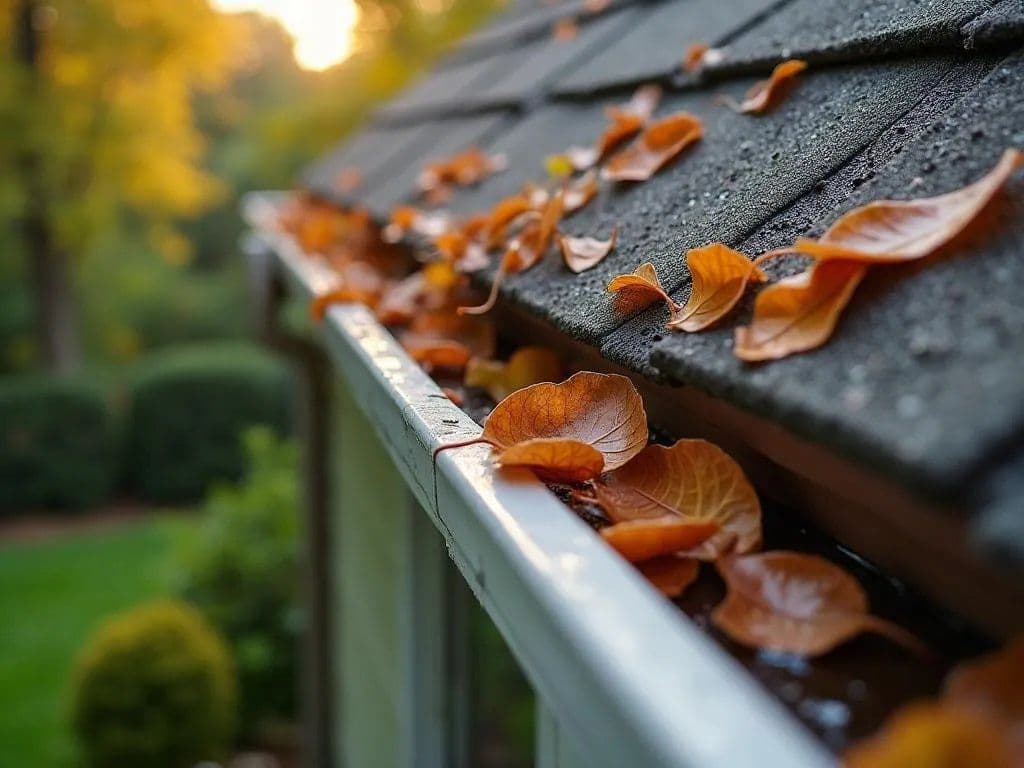 Fall leaves cleared from a gutter during a fall cleanup in Clinton, MA